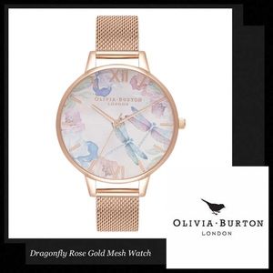 OLIVIA BURTON Dragonfly Thin Case Rose Gold Mesh Watch
